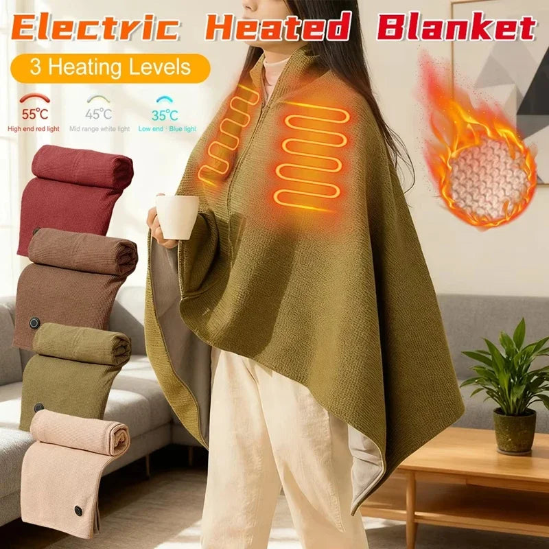Portable Wearable Usb Electric Heated Blanket 3 Heating Level Heated Shawl Winter Warmer Blanket For Home Office Sofa Shawl