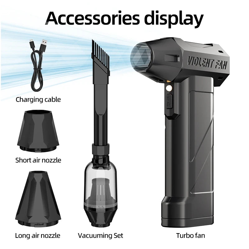 990,000 RPM powerful turbine fan, cordless vacuum cleaner, high-speed brushless motor, electric snow blower, LED lighting