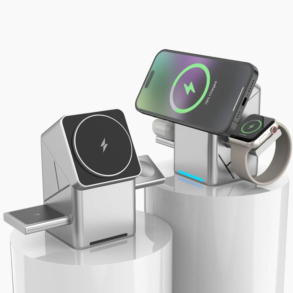 3 in 1 Qi2 Magnetic Wireless Charging Station for iPhone 12/13/1415/16/17, Apple Watch, and AirPods 15W Fast Charging