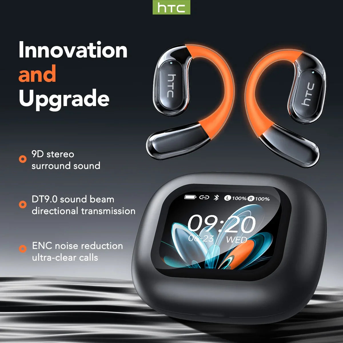 【HTC NE27】 Bluetooth Earphones AI OWS Sports Headphones LCD Screen Wireless Headphones Glowing Earhook Translator Earbuds