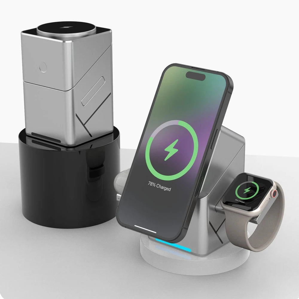 3 in 1 Qi2 Magnetic Wireless Charging Station for iPhone 12/13/1415/16/17, Apple Watch, and AirPods 15W Fast Charging